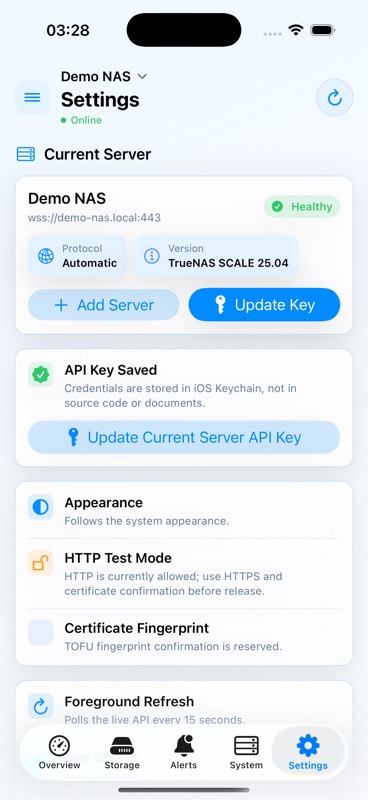 TrueMonitor settings and Keychain credential view